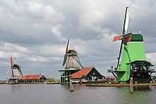 Oilmill De Zoeker, paintmill De Kat and paltrok sawmill De Gekroonde Poelenburg at the Zaanse Schans 3 windmills.JPG