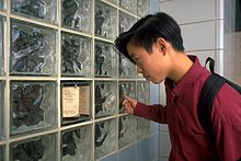 A wall in the school decorated with a mural named "Mnemonics." The mural was created in 1992 by Kristin Jones and Andrew Ginzel.