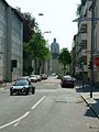 Blick durch die Friedenstraße auf den Wasserturm