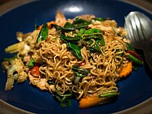 Phat mama (stir-fried instant noodles) is a popular dish in Thailand. Phat mama.jpg