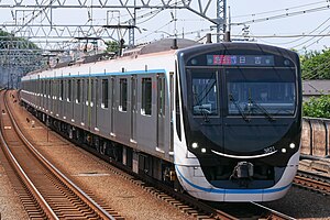 目黒線で運用される3020系 （2021年6月15日 多摩川駅）