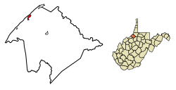 Location of Sistersville in Tyler County, West Virginia.