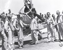 The end of the SBD was marked with ceremonies at Malabang, Mindanao on 28 July by members of Marine Air Group 24 of the First Marine Air Wing. Squadrons of that group were the last Marine units to use the Douglas Dauntless dive bomber in the Philippines campaign. Location: Malabang Philippines. 127-N-130751.tif