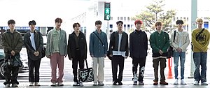 Xikers at Incheon Airport in 2023 L-R: Jinsik, Hyunwoo, Hunter, Minjae, Yujun, Junmin, Yechan, Sumin, Junghoon, and Seeun