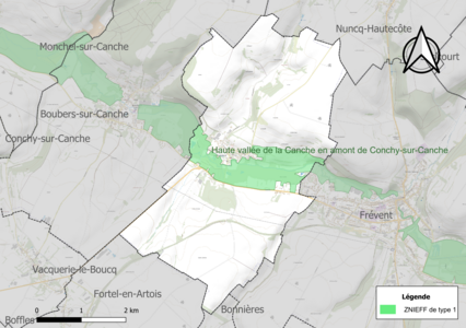 Carte de la ZNIEFF de type 1 sur la commune.