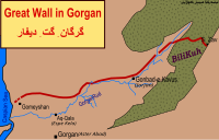 Map illustrating the extent of the Great Wall of Gorgan