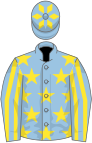 Light blue, yellow stars, striped sleeves and diamonds on cap