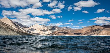 A view of Pangong Tso, an endorheic lake in the Himalayas
