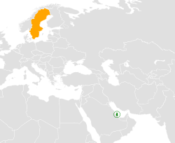 Map indicating locations of Qatar and Sweden