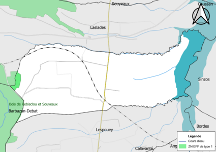 Carte de la ZNIEFF de type 1 sur la commune.