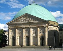 Photograph of the front elevation of a domed cathedral