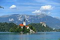 Bled Island with the church (left) and Bled Castle (right)