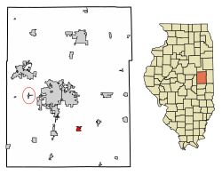 Location of Philo in Champaign County, Illinois.