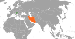 Map indicating locations of Croatia and Iran