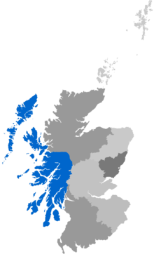 Map showing Argyll Diocese as a coloured area covering the west coast of Scotland including the Hebrides