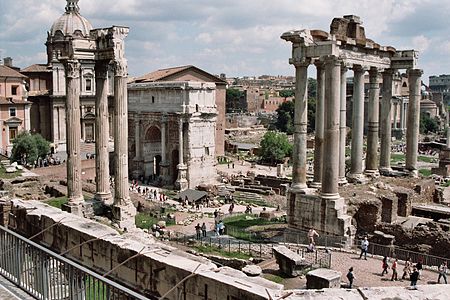 Het Forum Romanum aan de voet van de Palatijnheuvel was het hart van de oude stad Rome