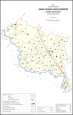 Map showing Seri (#203) in Harchandpur CD block