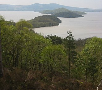 From the summit of the island of Inchcailloch to Torrinch, Creinch, Inchmurrin and Ben Bowie. Lomond islands.jpg