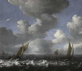 Seascape and Fishing Boats label QS:Len,"Seascape and Fishing Boats" label QS:Lpl,"Pejzaż morski i łodzie rybackie" label QS:Lnl,"Zeegezicht met vissersboten" 1708. oil on canvas medium QS:P186,Q296955;P186,Q12321255,P518,Q861259 . Le Havre, Musée d'art moderne André Malraux.