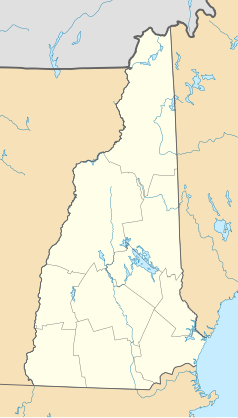 Mapa konturowa New Hampshire, po lewej nieco na dole znajduje się punkt z opisem „Croydon”