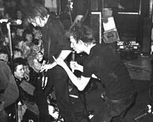 Crass were the originators of anarcho-punk. Spurning the "cult of rock star personality", their plain, all-black dress became a staple of the genre. Crass3.jpg