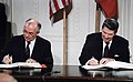 Image 19U.S. President Reagan and Soviet General Secretary Gorbachev signing the INF Treaty, 1987 (from Portal:1980s/General images)