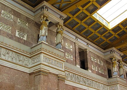 Polychrome Greek Revival caryatids of the Walhalla Temple, near Regensburg, Germany, designed by Leo von Klenze in 1821, built in 1830-1842[25]