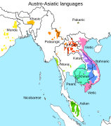 Aire de diffusion du khmer au sein des langues austroasiatiques.