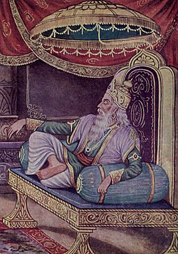 Raja Dretarastra, ilustrasi dari Mahabharata terbitan Gorakhpur Geeta Press.