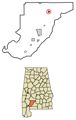 Location in Monroe County, Alabama