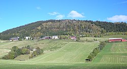 View of the Aulstad Church area in Gausdal