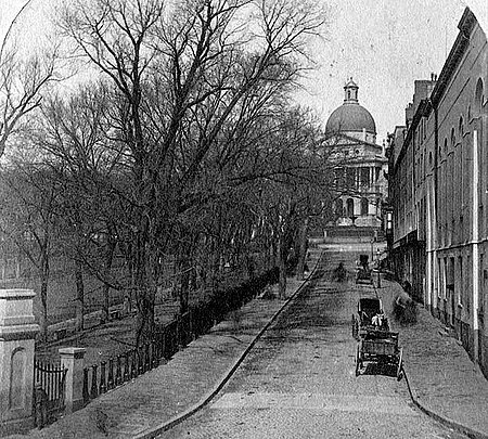 Park Street, Boston, 19th-century Boston Common (at left), Massachusetts State House (at top) 2351618318 ParkStreet Boston.jpg