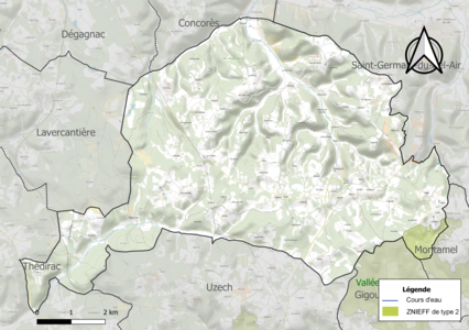 Carte de la ZNIEFF de type 2 sur la commune.