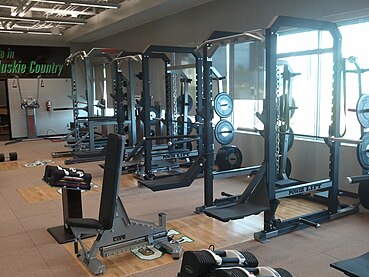 Lifting stations in the football gym at the Graham Huskies Clubhouse