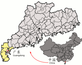 Zhanjiangin sijainti Kiinan Guangdongin maakunnassa