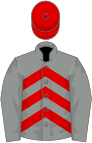 Grey, red chevrons, grey sleeves, red cap