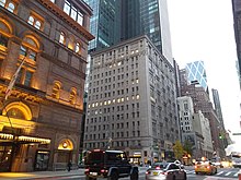 The facade of the Rodin Studios as seen from diagonally across 57th Street and Seventh Avenue