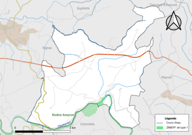 Carte de la ZNIEFF de type 1 de la commune.