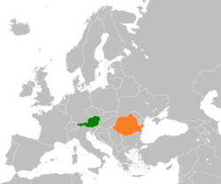 Map indicating locations of Austria and Romania