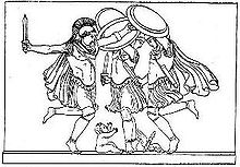 The ecstatic Kouretes dancing around the infant Zeus, depicted by Jane Ellen Harrison, 1912 Curetes.jpg