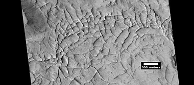 Linear ridge networks, as seen by HiRISE under HiWish program. Location is Amazonis quadrangle.