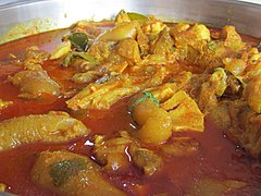 Gulai tunjang, cow's trotters gulai, sold in Bukittinggi