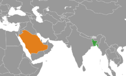 Map indicating locations of Bangladesh and Saudi Arabia