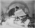 Samuel Blinder examina uno de los cientos de rollos de la Torá expoliados de sinagogas europeas durante la Shoá, Berlín, 1945.[24]​