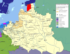 Mapa mostrando a localização da voivodia de Parnawa (em vermelho) na República das Duas Nações.