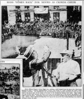 Police Superintendent Calhoun pointing to the rooftop where he will throw baseballs to Honus Wagner