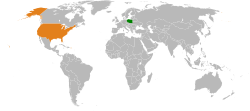 Map indicating locations of Poland and USA