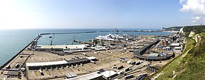 The Port of Dover, with the Eastern Docks in the foreground and the Western Docks in the distance