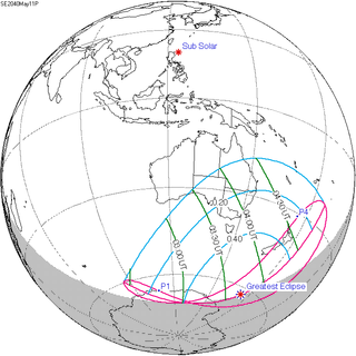 <span class="mw-page-title-main">Solar eclipse of May 11, 2040</span> Future partial solar eclipse