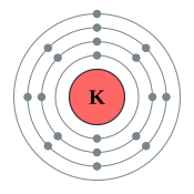 Boann met elektroonn round den atoomkern van kalium